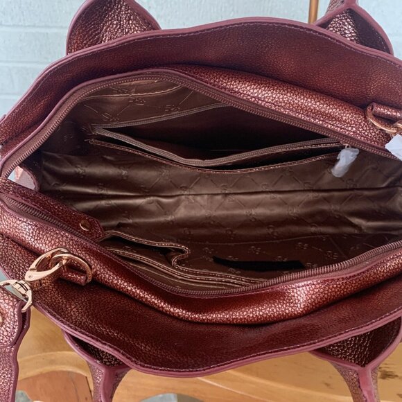 La Gioe di Toscana Dome Large Maroon Metallic Pebbled Leather 2-way bag EUC - Picture 12 of 16